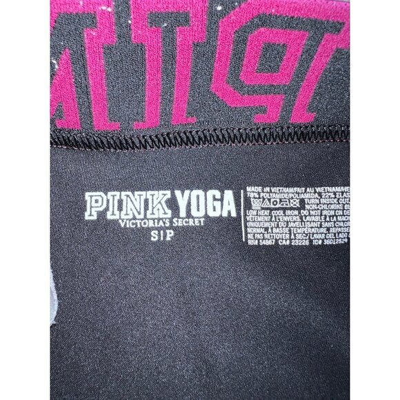 PINK Yoga Black Fuchsia Logo Leggings Active Pants Sz S - Picture 7 of 9